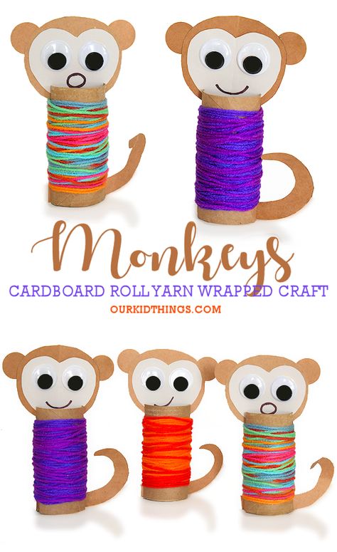 Cardboard Roll Yarn Wrapped Monkey Craft with Free Template #animalcraft #forestanimal #monkeycraft #cardboardrollcraft #kids #craft #kidscraft #kidcrafts Safari Craft Ideas, Monkey Crafts For Preschoolers, Monkey Crafts For Toddlers, Monkey Craft Preschool, Monkey Crafts For Kids, Safari Kids Crafts, Monkey Activities, Monkey Diy, Monkey Template