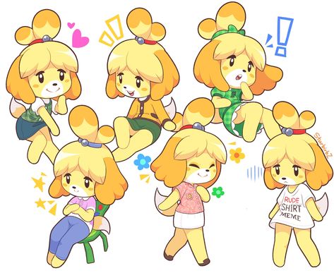 The different outfits Isabelle has | Isabelle | Know Your Meme Isabelle Animal Crossing Fanart, Animal Crossing Fan Art, Animal Crossing Memes, Animal Crossing Characters, Animal Crossing Villagers, Cartoon Girls, Animal Crossing Game, Animal Crossing Qr, Cute Animal Drawings