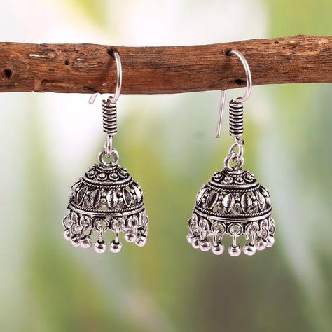 Oxidized Hamdmade German silver small size jhumki jhumka Earring Indian Jewelry Handmade Earring for girls and women party wear Jewelry Big Pendant Necklace, Earring Indian, German Silver Jewelry, Gold Earrings Wedding, White Pearl Earring, Jewelry Mirror, Art Earrings, Indian Jewelry Sets, Handmade Earring