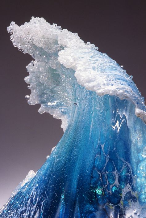 Crashing Glass Waves Frozen Into Elegant Vessels by Marsha Blaker and Paul DeSomma | Colossal Frozen Waves, Wave Sculpture, Glass Art Installation, Ocean Waves Art, Painted Glass Art, Surf Decor, Colossal Art, Wave Art, Sea Glass Art