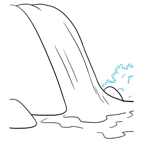 How to Draw Waterfall: Step 6 Water Falls Drawing, Waterfall Drawing Easy, Draw Waterfall, Draw A Waterfall, Waterfall Sketch, Pretty Waterfall, Drawing Landscapes, Waterfall Drawing, Contour Drawings