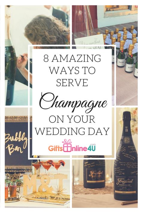 Did you know there are many ways you can serve champagne on your Wedding Day? From Personalised Champagne Guest Books to an unusual way of open a bottle of Champagne.  Discover 8 Amazing Ways To Serve Champagne >> https://bit.ly/2HNDy8E How To Serve Champagne At A Wedding, Serving Champagne Ideas, Champagne Serving Ideas, Champagne Table Wedding, Wedding Champagne Table, Champagne Bar Wedding, Champagne Toast Wedding, Champagne Centerpiece, Types Of Champagne