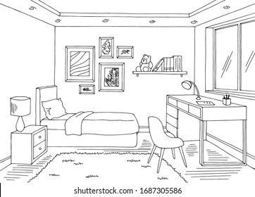 One Point Perspective Room, Room Perspective Drawing, Perspective Room, Interior Design Sketchbook, Manga Ideas, Black White Home, Furniture Design Sketches, Bedroom Drawing, Interior Architecture Drawing