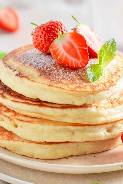 These almond milk pancakes are so thick and fluffy, you won't believe them to be dairy free! Simple ingredients and no eggs needed, they turn out perfect every time! Pancake Recipe Almond Milk, Almond Milk Pancakes, Recipe With Almond Milk, Milk Pancakes, Dairy Free Pancakes, Fluffy Pancake Recipe, Homemade Pancake Recipe, Pancake Toppings, Emergency Food Supply