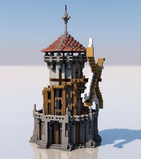 Medieval Mondays #9: Windmill Minecraft Project Windmill Minecraft, Minecraft Kale, Minecraft Medieval House, Construction Minecraft, Minecraft Kingdom, Minecraft Building Guide, Medieval House, Minecraft World, Minecraft Houses Blueprints