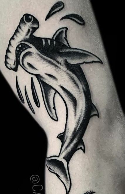 Blackwork Shark Tattoo, Hammerhead Traditional Tattoo, Gothic Shark Tattoo, American Traditional Hammerhead Shark Tattoo, Shark Flash Tattoo, American Traditional Hammerhead, Traditional Hammerhead Shark Tattoo, Old School Shark Tattoo, Shark Tattoo Men