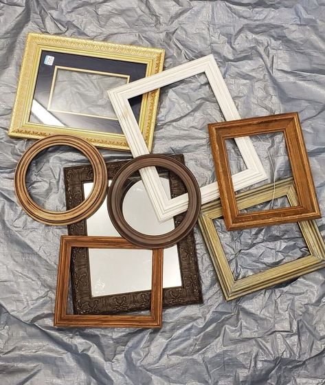 Have you ever found amazing frames; but the glass is missing or you have nothing to put in it? You can easily create a beautiful collage of open frames on your wall! It's super easy and such a pretty statement! Gather your open frames Open frames are pretty easy to find at thrift stores and yard sales. You can also remove the glass from frames; and just use the frame. These are just a few of the frames I used for my gallery wall.I personally love vintage wood frames, with decorative… Thrifted Frames, Creative Frames, Pottery Barn Mirror, Faux Marble Countertop, Diy Gallery Wall, Cactus Embroidery, Diy Tv Stand, Dollar Store Halloween, Empty Frames