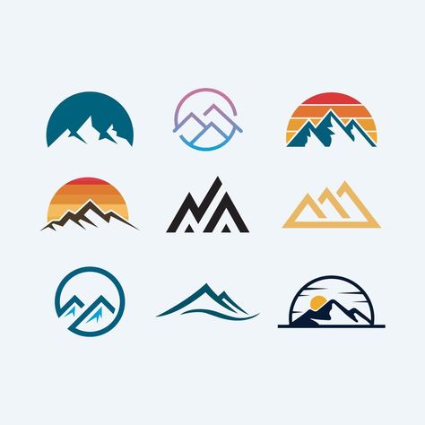 Logo Montagne, Hiking Logo, Hill Logo, Mountain Logos, Logo Design Art, Logo Project, Branding Mood Board, Logo Design Free, Mountain Designs