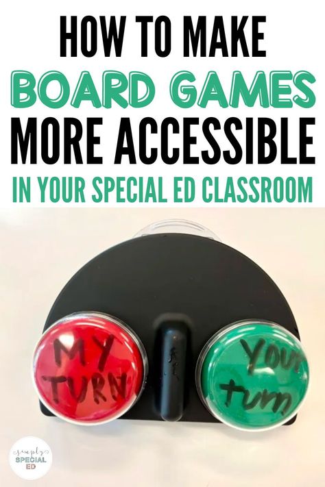 Creating accessible board games provides opportunities to hone skills such as critical thinking, strategic planning, and practice social skills such as turn-taking, all while having fun in the special education classroom. Today, I am sharing how to make board games more accessible. I am sharing how to embed assistive technology, how to incorporate tactile objects, and how to use velcro to make classroom games more accessible for your special education students. Adapted Games For Special Needs, Task Analysis Special Education, Assistive Technology In The Classroom, Make Board Games, Make A Board Game, Technology Bulletin Board, Special Ed Classroom, Ed Classroom, Classroom Visuals