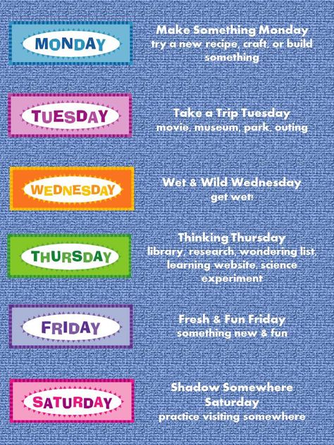 Super Summer Schedule---been doing make it Monday for a while and the kids love it! This will be great for the rest of the week! Make It Monday Schedule, Make Something Monday Ideas Kids, Make It Monday Ideas For Kids, Summer Schedule Printable, Kids Summer Schedule, Make It Monday, Toddler Schedule, Summer Schedule, Kids Schedule