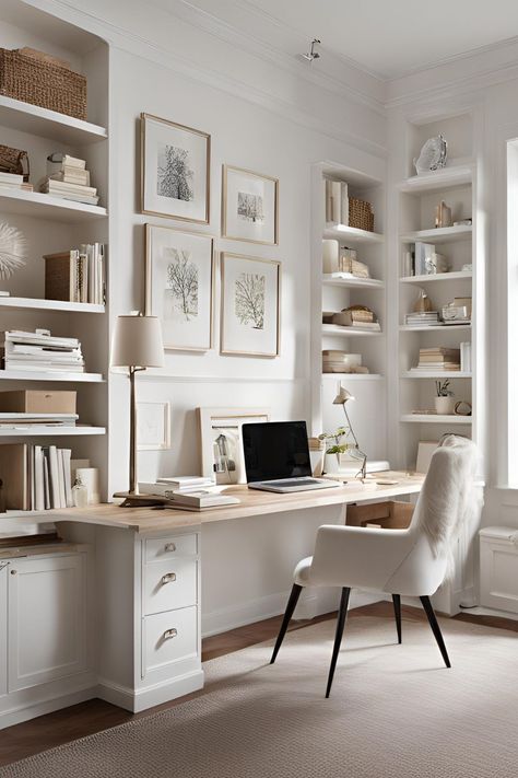 17 Aesthetic Desk Setup Ideas (To Actually Enjoy Working) - Arabella Stokes Music Study Room, Vintage Desk Decor Ideas, Light And Airy Home Office, Neutral Home Office Decor, Women’s Home Office Inspiration, White Study Aesthetic, Desk Space In Bedroom, Office Space In Bedroom, Aesthetic Desk Setup Ideas