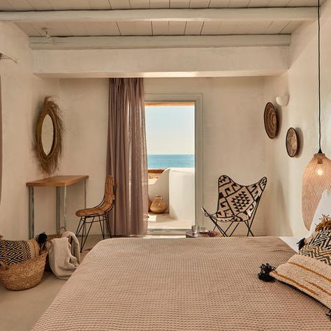 Seven Perfect Hotels in the Greek Islands | SUITCASE Magazine Greek Style Home, Greek Bedroom, Mediterranean Interior Design, Greek Decor, Island Bedroom, Mediterranean Interior, Island Decor, Island House, Small Hotel