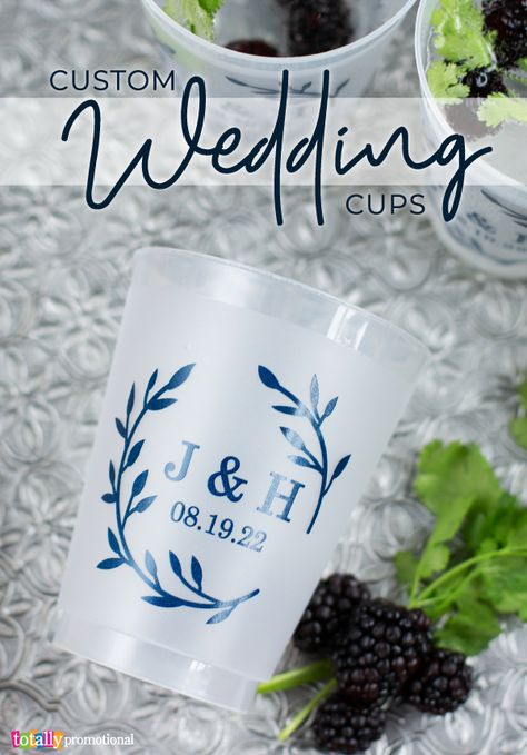 Plastic wedding cups can be customized with your names, favorite saying or date to create a memorable guest favor. Choose from frosted or stadium cup styles in product and imprint colors that match your wedding theme. Select from more than 400 design templates for your personalized wedding cups. Plastic cups for weddings are affordable, durable, reusable and recyclable.  Item shown: 16 oz. Wedding Frosted Plastic Cup - WDTCUP130 Custom Wedding Cups, Wedding Cups Personalized, Wedding Plastic Cups, Simple Wedding Favors, Creative Wedding Favors, Inexpensive Wedding Favors, Favor Cups, Frosted Cup, Elegant Wedding Favors