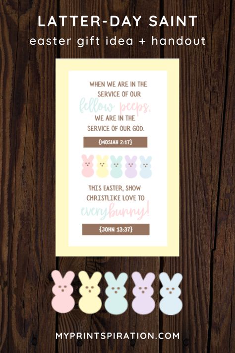 When we are in the service of our fellow peeps, we are in the service of our God. (Mosiah 2:17). This Easter we can strive to show Christlike love to everybunny. And, give pretty awesome lds yw, activity days, relief society, and family Easter treats and more with this adorable free printable treat tag. Great idea, no? Lds Easter Printables, Lds Easter Activities, Easter Printables Preschool, Lds Easter, Scripture Challenge, Happy Easter Printable, Christ Centered Easter, Visiting Teaching Handouts, Easter Lessons