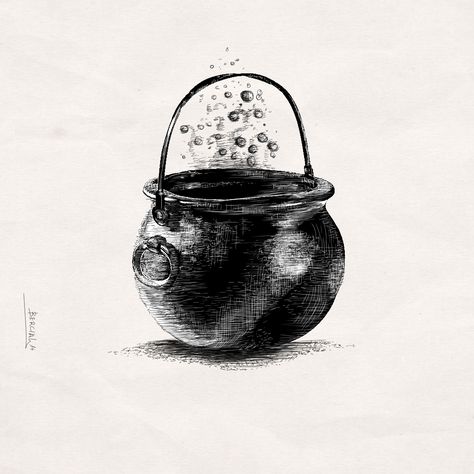 Couldren Drawings, Cauldron Drawing, Cauldron Illustration, Halloween Sketches, Magic Bars, Tattoo Themes, Dark Princess, Little Doodles, Artists For Kids