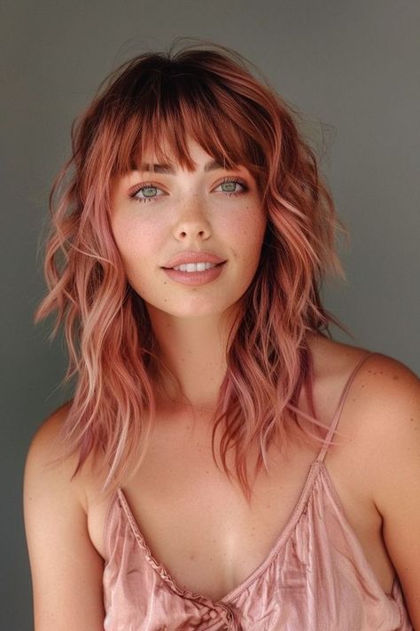 Rose Gold Red Hair, Rose Gold Bob Hair, Red Blonde Ombre Hair, Coral Red Hair, Copper And Pink Hair, Copper Rose Gold Hair, Hair Colors For Blue Eyes, Short Hair Inspiration, Hair Fairy