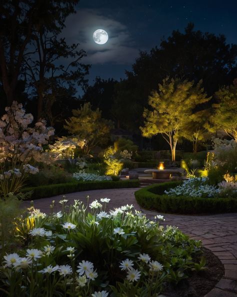 Transform your garden into a nighttime oasis! 🌙✨ Soft lighting and blooming flowers create a magical atmosphere.  Share your night garden photos below! . #homeandgarden #betterhomesandgardens #homegardening #homesandgardens #homegarden #gardenhome #gardeningathome Garden Night Aesthetic, Backyard At Night, Celestial Garden, Goals 2025, Convent Garden, Moonlit Garden, Garden Night, Garden At Night, In The Night Garden