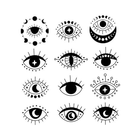 Conjunto de ilustración aislada de vecto... | Premium Vector #Freepik #vector #tercer-ojo #tarot #ocultismo #misterio Witchy Rock Painting, Black Eye Drawing, Third Eye Logo, Evil Eye Illustration, Eyes Clipart, Evil Eye Tattoo, Eye Expressions, Easy Drawing Steps, Eye Sketch