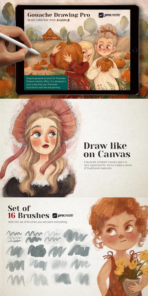 Gouache Drawing Pro for Procreate Gouache Brushes Procreate, Procreate Book Illustration, Procreate Stencils, Procreate Drawing Tutorials, Coding Notes, 2023 Graphic Design, Free Brushes For Procreate, Drawing Pro, Gouache Drawing