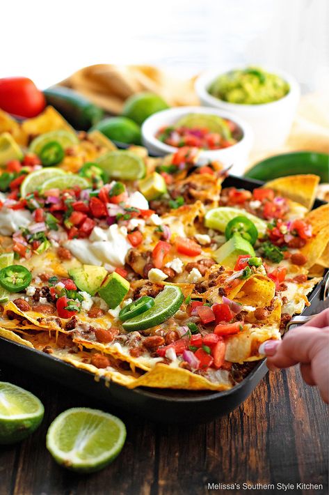 Nachos Supreme Recipe, Nachos Supreme, Easy Nachos, Loaded Nachos, Fresh Guacamole, Cauliflower Pizza, Nachos Recipe, Game Day Snacks, Dinner At Home