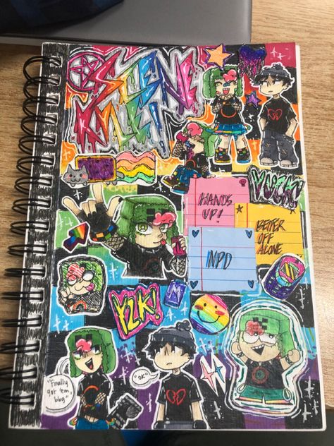 Scenecore Kyle South Park, South Park Sketchbook, Sketch Cover Ideas, Kandi South Park, Sketch Book Cover Ideas Drawings, Character Page Sketchbook, Decorate Sketchbook Cover, Sketch Book Front Page Ideas, Emo Sketchbook