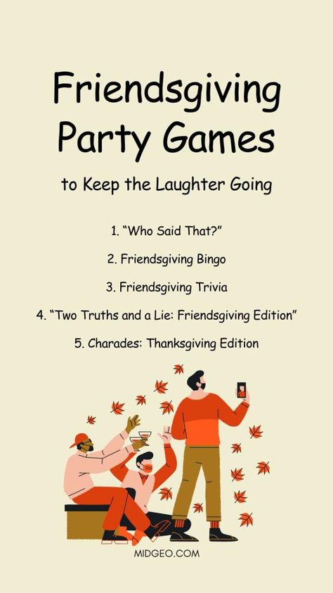 Friendsgiving Party Games & Activities: Making Your Celebration Unforgettable 3 Harvest Party Games, Friendsgiving Activities, Hosting Friendsgiving, Fall Party Games, Friendsgiving Games, Friendsgiving Dinner Party, Diy Party Games, Friends Giving, Funny Party Games