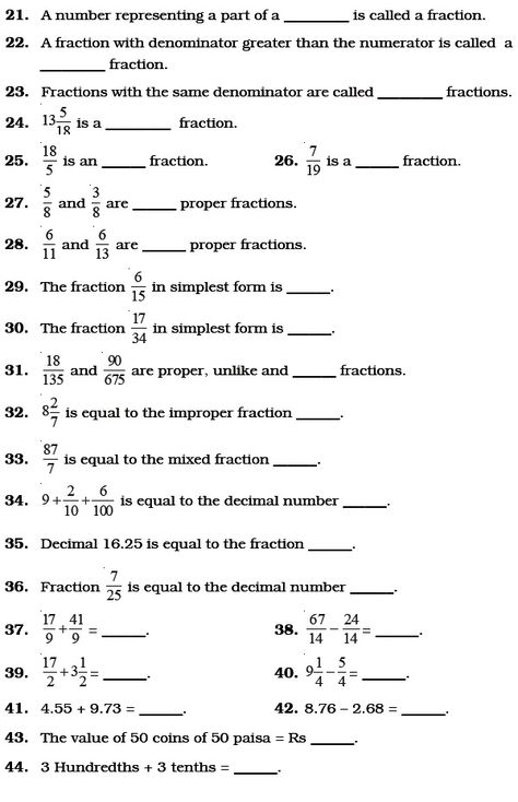 Class 6 Important Questions for Maths – Fractions and Decimals | AglaSem Schools Worksheet On Fractions For Class 6, 6 Class Maths, Decimal Worksheets For 4th Grade, Class 4 Maths Worksheet Cbse, Grade 6 Math Worksheets, Basic Math Worksheets, Class 6 Maths, Grade 5 Math Worksheets, Math Fractions Worksheets