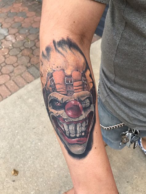 Sweet Tooth Sweet Tooth Twisted Metal Tattoo, Twisted Metal Tattoo, Sweet Tooth Tattoo, Sweet Tooth Twisted Metal, Tooth Tattoo, Nightmare Before Christmas Tattoo, Clown Horror, Christmas Tattoo, Joker Tattoo