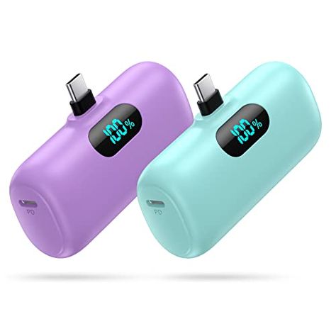 [2-Pack] Mini Portable Charger 5000mAh Power Bank, 3A PD USB C Cell Phone Portable Power, LCD Display Battery Pack Compatible with iPhone 15/15 plus/15 pro/15 pro Max/Android phone/Samsung/Moto/LG etc Everyday Gadgets, Hot Gril, Phone Samsung, Portable Charger, Portable Power, Battery Pack, Android Phone, Power Bank, Iphone 16