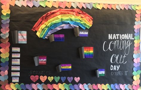 College Awareness Bulletin Boards, Gsa Ideas, Ra Educational Bulletin Boards, Ra On Duty Board, New Semester Ra Bulletin Board, National Coming Out Day, October Bulletin Board, College Semester, October Bulletin Boards