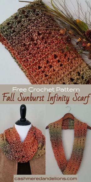 A free and easy crochet pattern for a gorgeous infinity scarf! Fall Crocheted Items, Fancy Crochet Scarf, Crochet Fall Scarf Pattern Free, Scarfs To Crochet, Lacey Infinity Scarf Crochet Free Pattern, Crochet Pattern Infinity Scarf, Childs Crochet Scarf Pattern Free, Cowl Scarf Crochet Pattern Free, Free Scarf Patterns Crochet