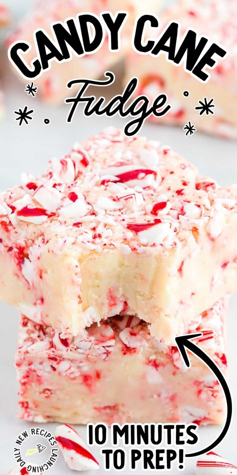 Creamy and full of peppermint delight, this candy cane fudge is a wonderful treat to share with friends this holiday season. Candy Cane Fudge Easy, Peppermint Fudge Easy, White Chocolate Peppermint Fudge, Candy Cane Fudge, Chocolate Peppermint Fudge, Peppermint Fudge Recipe, Candy Cane Recipe, Easy Christmas Candy Recipes, Peppermint Recipes