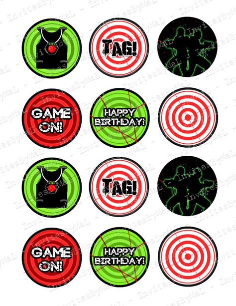 Laser Tag Cupcake Toppers Printable File Instant by InvitesByMaL Game Cupcakes, Kids Party Hire, Laser Party, Laser Game, Paintball Birthday, Paintball Party, Laser Tag Birthday Party, Laser Tag Party, Reptile Party