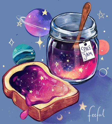 Kawaii Art Print, Space Food, Illustration Kunst, 귀여운 음식 그림, Arte Do Kawaii, Stickers Kawaii, Cute Food Art, Space Jam, Dessin Adorable