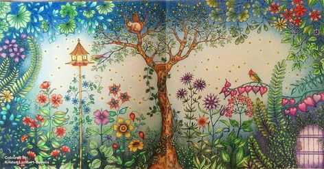 Johanna Basford Secret Garden Coloring Book, Secret Garden Coloring Book Finished, Secret Garden Johanna Basford, Secret Garden Coloring, Secret Garden Book, Basford Enchanted Forest, Basford Secret Garden, Joanna Basford Coloring, Johanna Basford Secret Garden