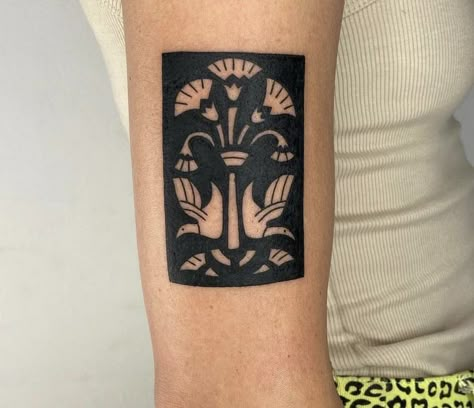 Block Print Style Tattoo, Espresso Tattoo Ideas, Medium Cover Up Tattoos, Folk Style Tattoo, Scandinavian Tattoo For Women, Scandinavian Tattoo, Artsy Tattoos, Flower Tat, Up Tattoo