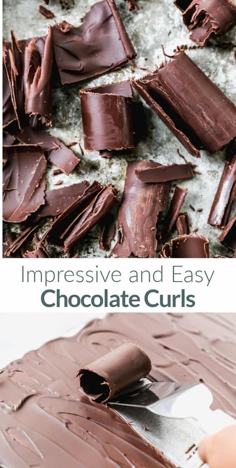 Chocolate Swirls Decorations How To Make, Shaved Chocolate Curls, Chocolate Curls Cake Decoration, How To Shave Chocolate Curls, Chocolate Shavings How To Make, Chocolate Curls How To Make, How To Make Chocolate Curls, Easy Chocolate Decorations, How To Decorate Chocolate