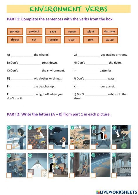 Environment online exercise for Quinto de Primaria. You can do the exercises online or download the worksheet as pdf. Our Environment Worksheet, Environmental Education Activities, Pollution Activities, Cause And Effect Worksheets, Environment Activities, Environmental Activities, Green Community, Environmental Problems, Geographical Features