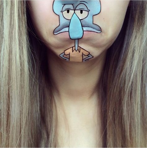 EPIC & AWESOME Squidward lip / makeup art ❤ Mouth Painting, Popular Cartoon Characters, Graffiti Photography, Popular Cartoons, Face Painting Designs, Kids Makeup, Favorite Cartoon Character, Halloween Makeup Looks, Lip Art