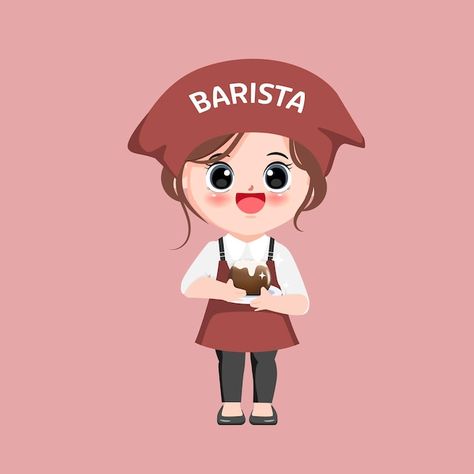 Free vector cute barista with cappuccino... | Free Vector #Freepik #freevector #cartoon-drawing #chef-illustration #woman-chef #cartoon-svg Barista Cartoon, Barista Drawing, Barista Illustration, Chef Illustration, Chef Cartoon, Drink Logo, Coffee Cartoon, Illustration Woman, Cartoon Svg