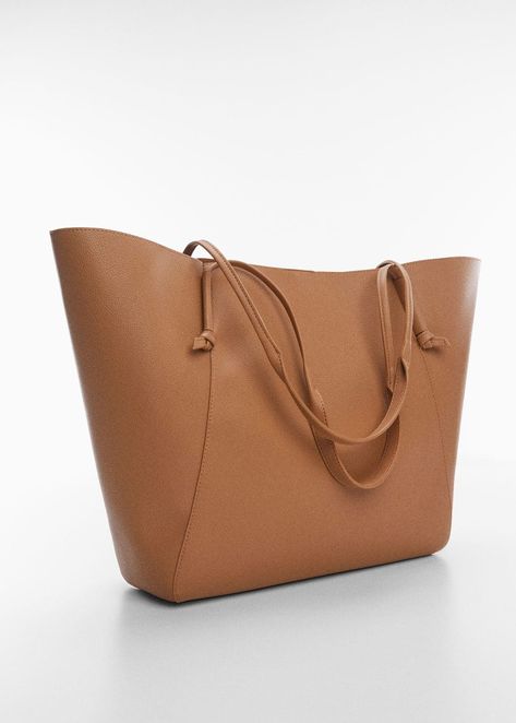 Knot handle shopper bag - Woman | Mango Canada Mango Handbags, Mango Bags, Mango Shop, Leather Shopper Bag, Brown Tote Bag, Zara Bags, Brown Tote, Brown Handbag, Brown Bags