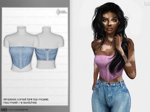 Corset Tank Top, Sims 4 Tsr, Sims 4 Black Hair, Strapless Shirt, Sims 4 Expansions, Sims 4 Teen, Sims 4 Dresses, Sims 4 Characters, Sims 4 Downloads