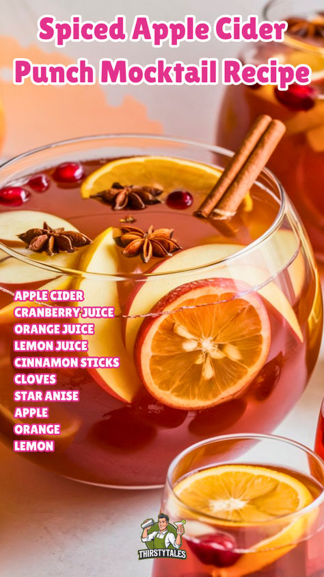 Non Alcoholic Apple Cider Punch, Apple Cider Mocktail Non Alcoholic, Apple Cider Punch Non Alcoholic, Alcoholic Apple Cider, Holiday Apple Cider, Hot Apple Cider Cocktail, Punch Mocktail, Drinks Mocktail, Cider Punch