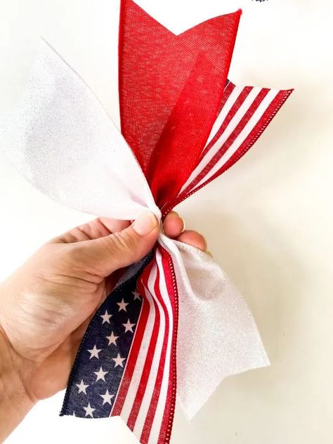 Patriotic Ribbon Wreath Diy, 4th Of July Ribbon Wreath Diy, Patriotic Wreath Diy Deco Mesh, Patriotic Wreaths Diy, July 4 Wreaths, Wreath With Wire Frame, Wreath On Wire Frame, 4th Of July Wreath Diy, Making Ribbon Wreaths