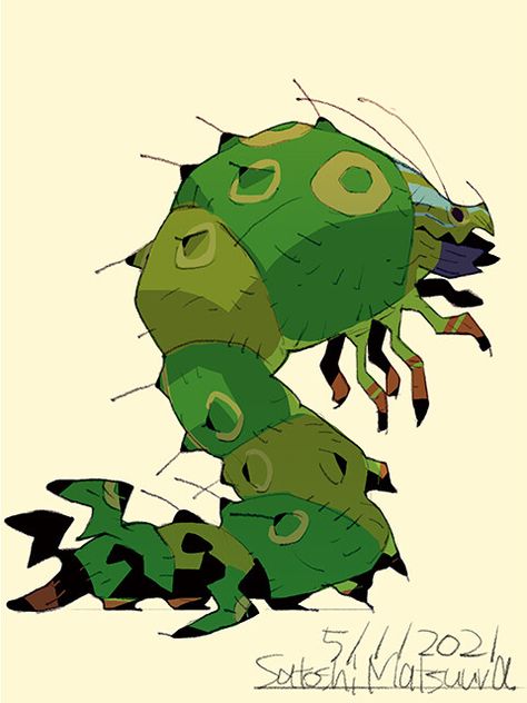 ArtStation - Caterpillar Dragon, Satoshi Matsuura Satoshi Matsuura, Caterpillar Art, Insects Art, Rpg Ideas, Number 15, Alien Concept Art, Monster Concept Art, Creature Drawings, Insect Art