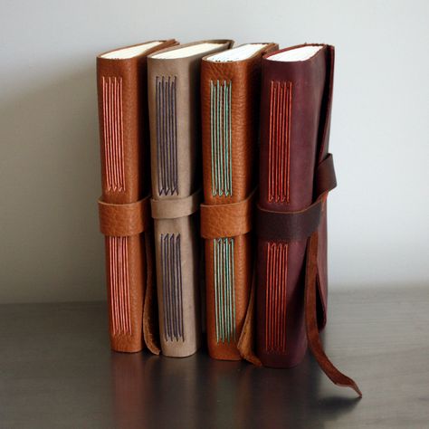 Leather long stitch books by linenlaid&felt Large Leather Journal, Homemade Books, Bookbinding Tutorial, Leather Sketchbook, Long Stitch, Leather Book Covers, Leather Bound Journal, Leather Bound Books, Leather Book