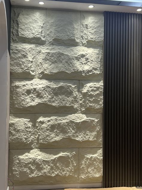 White PU Stone Wall Decor Pu Stone Wall Design, Pu Stone Wall Panel, Tiles For Outside House Wall, Pu Stone Wall, Stone Wall Decor, Diy Stone Wall, Decorative Stone Wall, Room Wall Decoration Ideas, Wall Cladding Designs