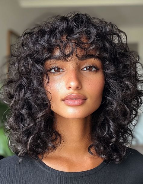 Natural Curly Lob with Bangs, Curly Hairstyle, natural curl hairstyle, curly hair with bangs Full Curly Bangs, Curly Bangs Small Forehead, Long Curly With Bangs, Haircuts For Girls With Curly Hair, Bangs With Medium Hair Curly, Curly Haired Bangs, Thick Curly Bangs, Bangs In Curly Hair, Medium Length Haircut Heart Shaped Face