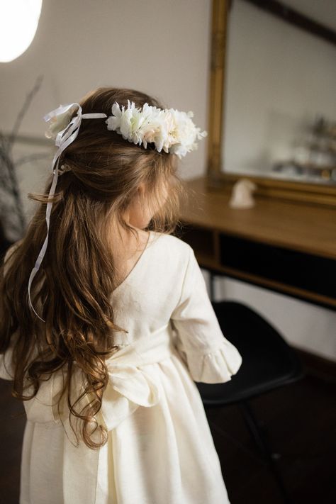 Dress White Elegant, Boho Flower Girl Dress, Ivory Flower Girl Dress, Linen Flower, Boho Flower Girl, Dress Sage, Father And Baby, Ivory Flower Girl, Ivory Flower Girl Dresses