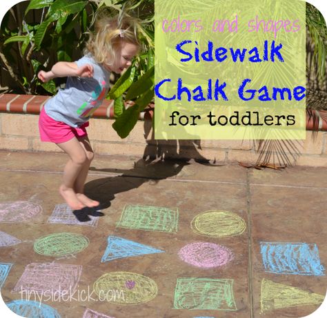 Fun & Simple Outdoor Toddler Activity: Colors & Shapes Chalk Activity, Sidewalk Chalk Games, Chalk Activities, Simply Draw, Teach Colors, Outdoor Activities For Toddlers, Fun Outdoor Games, Outdoor Games For Kids, Toddler Activity